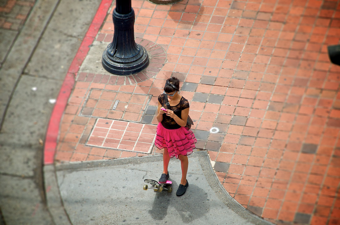 san diego usa california america downtown pink lady girl color teenage youth hype texting corner tiltshift.jpg