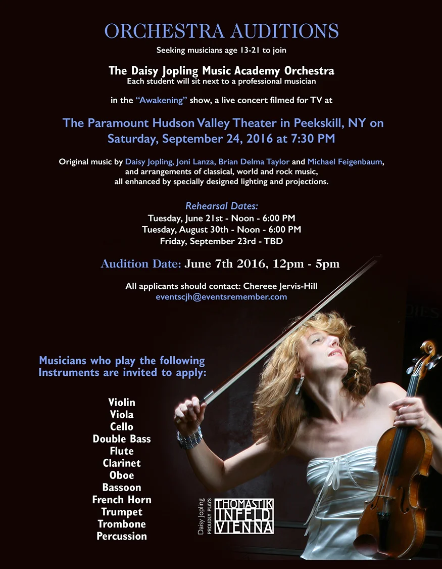 Video Auditions available! We are still looking for students in these categories: violin, viola, cello, double bass, bassoon, french horn, trumpet, percussion