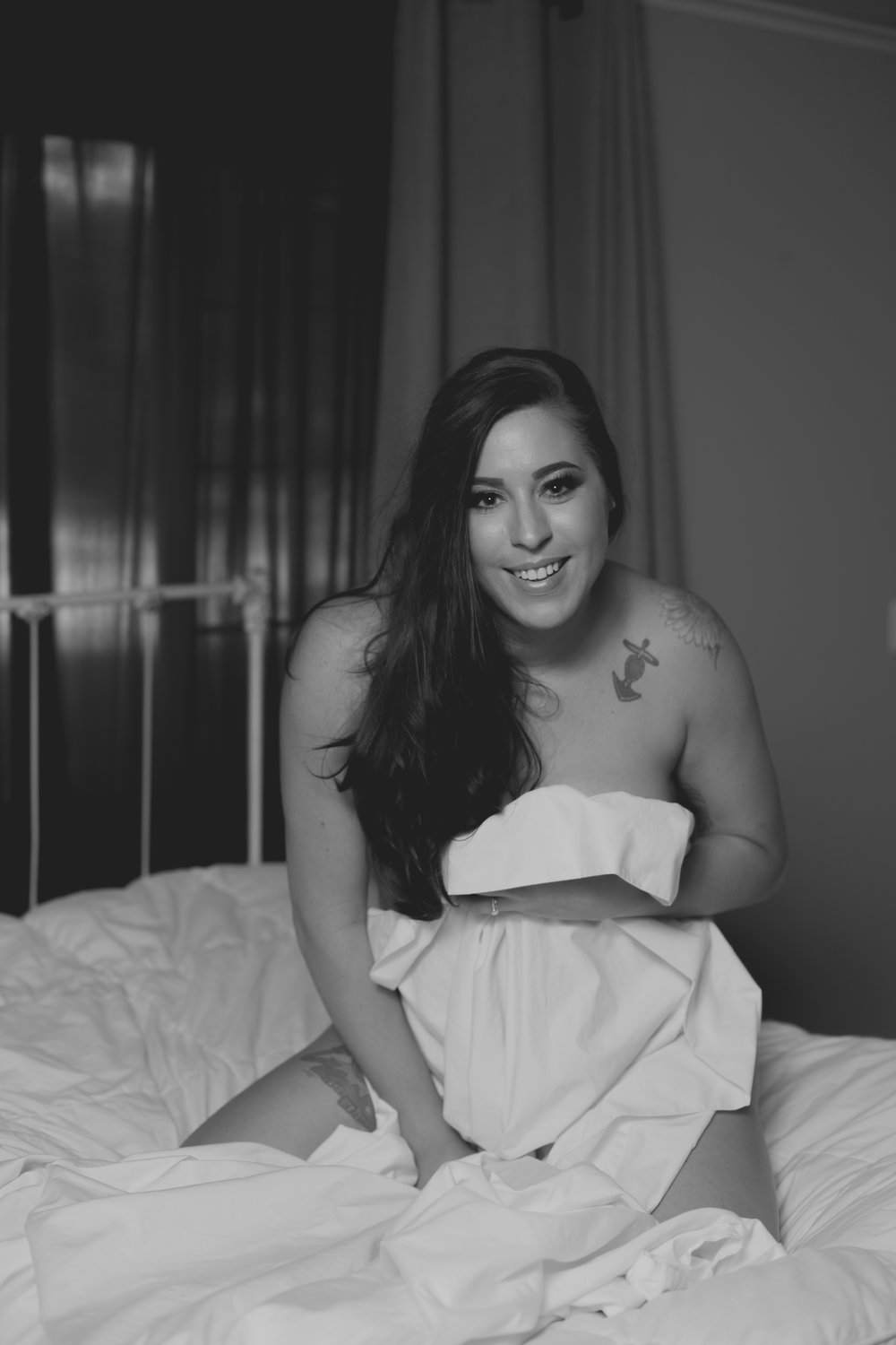 Magnolia Grace Photography | Shreveport Boudoir, Beauty, & Wedding Photographer | Bossier Boudoir & Beauty Photographer | Mrs. Swift, a White Sheet, & Tattoos | Boudoir Session Shreveport-Bossier La