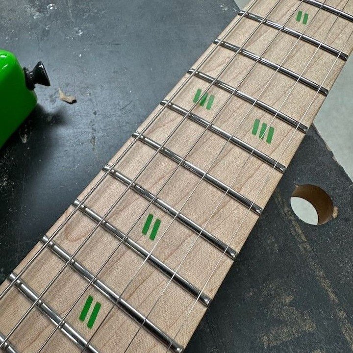 We have access to a wide variety of colors for inlays. So if you have a crazy idea like matching the body - or not! - hit us up so we can be crazy together. We'll make it happen. 😎🐲 

#sullyguitars #builtbyrockandroll #green