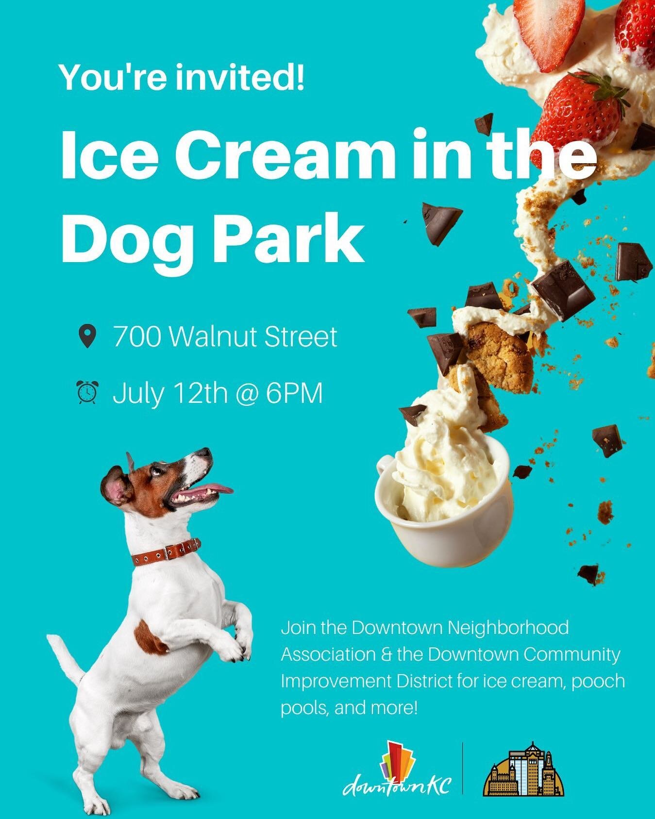 Let's beat the heat🍦 The DNA and Downtown Community Improvement District invite you to an evening of ice cream, puppy pools, and more!

Free ice cream is provided to the first 50 attendees. 

#kcmo #kansascity