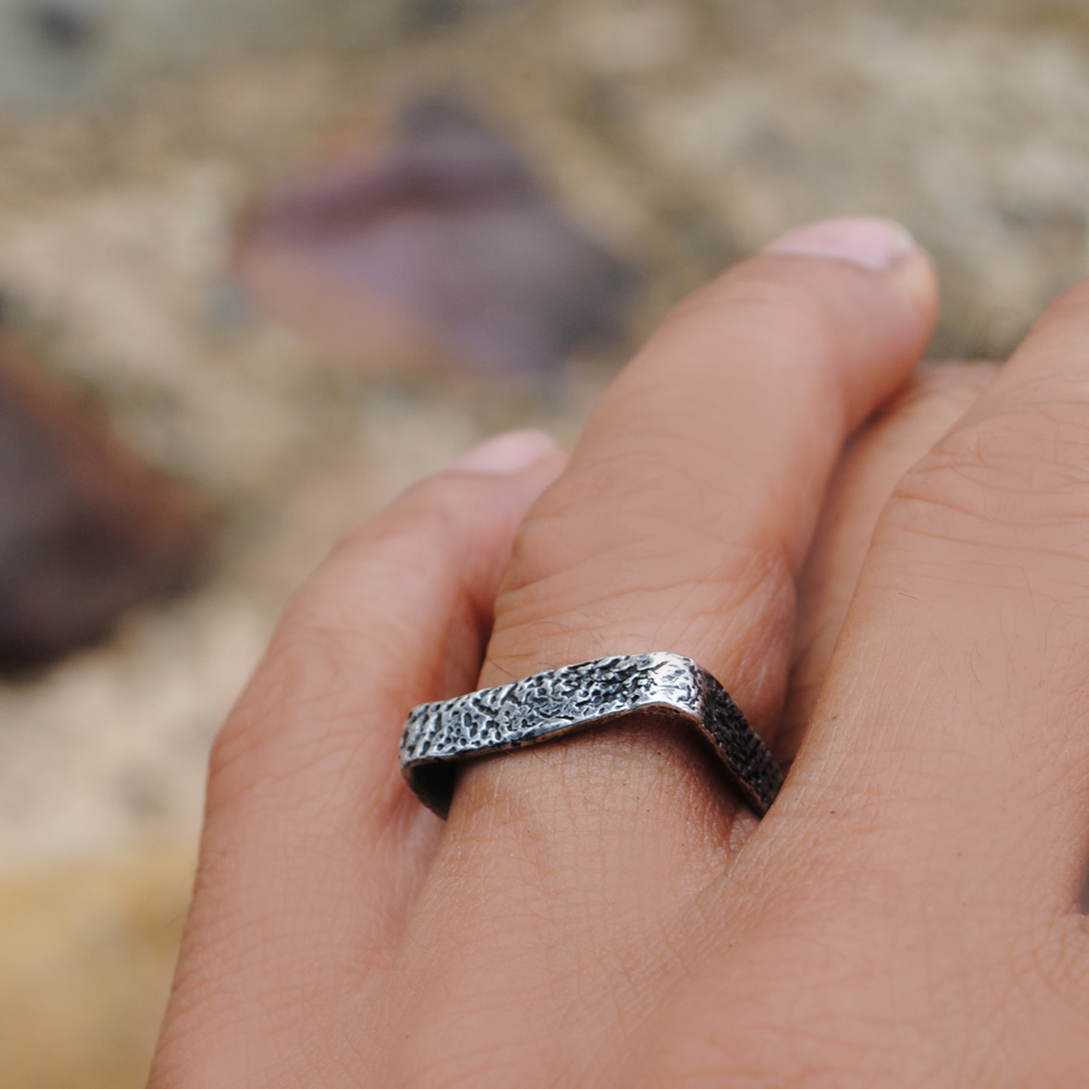 Cuttlefish square ring - sterling silver oxidised