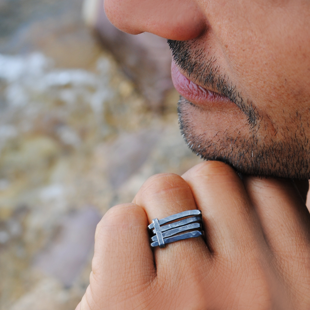 Square ring for men - sterling silver oxidised