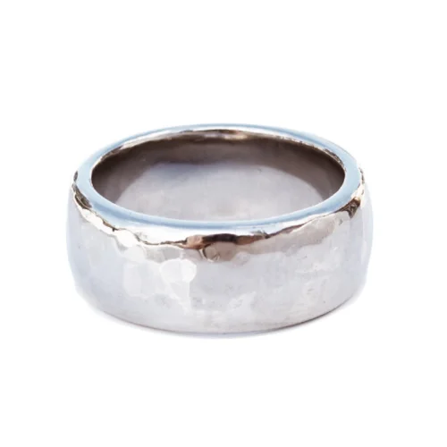 18K white gold hammered band 8.5mm wide