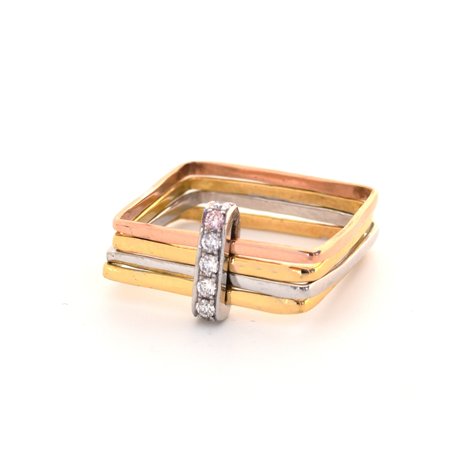 Argyle Pink and White Diamond Pave Multi Band Ring