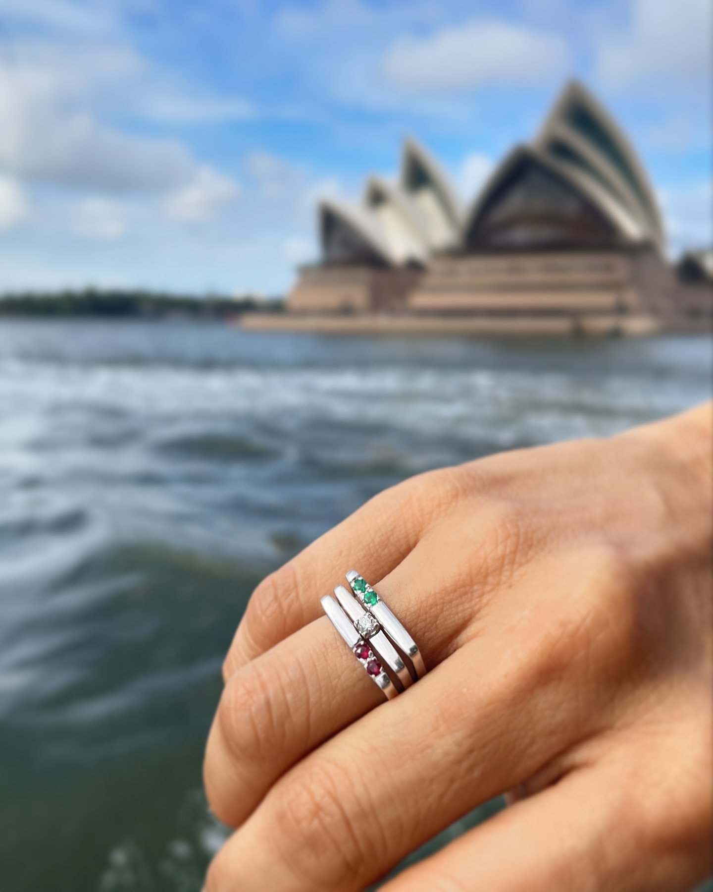 On a gorgeous day in Sydney the Nicoletta stacking rings fit into perfectly making the emerald, ruby and diamond sparkle at its best ❣️

Emerald is May&rsquo;s birthstone
Ruby is July&rsquo;s Birthstone 
Diamond is April&rsquo;s birthstone

These sta