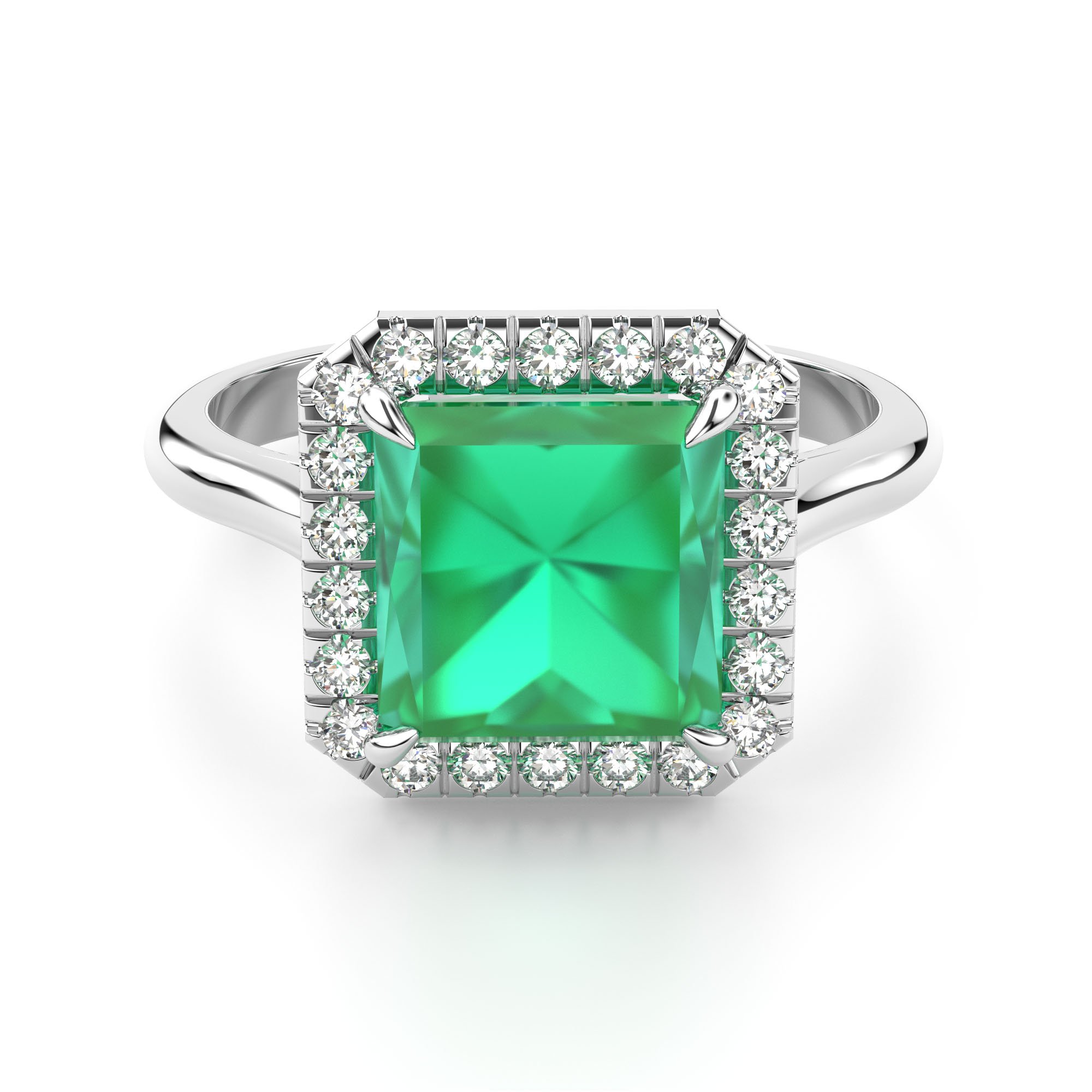 Emerald Diamond Halo Ring