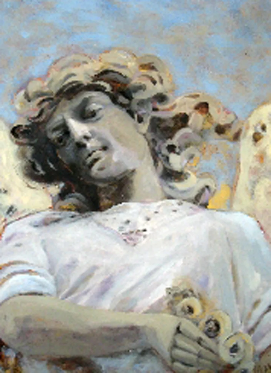 Stone Angel with Lace, oil on canvas, 24"X48"