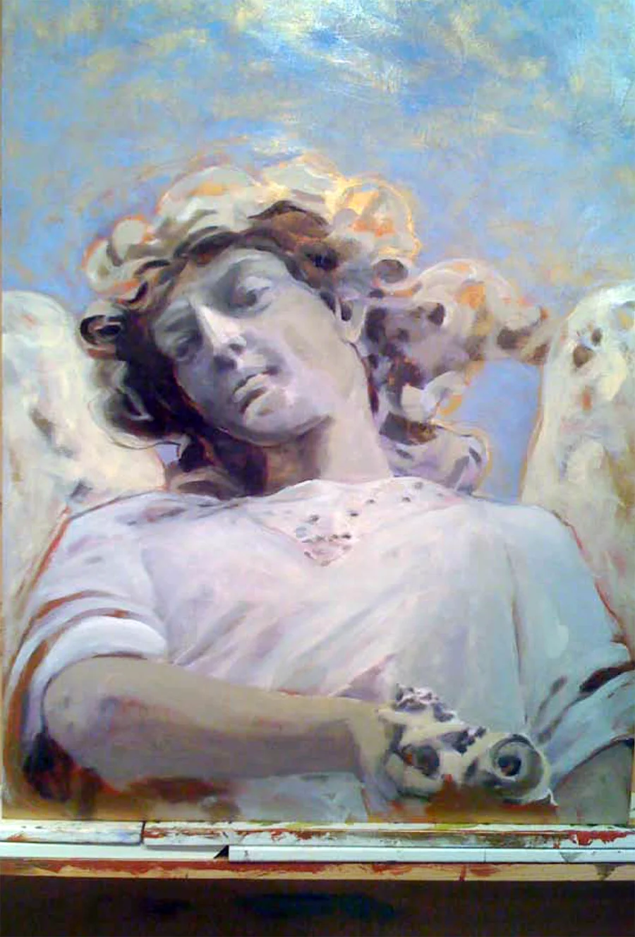 Stone Angel with Lace, in process