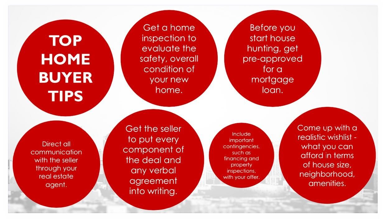 Happy Monday! Here are some top homebuyer tips I tell all my clients! :) 🏡 💰 🚗 🌳