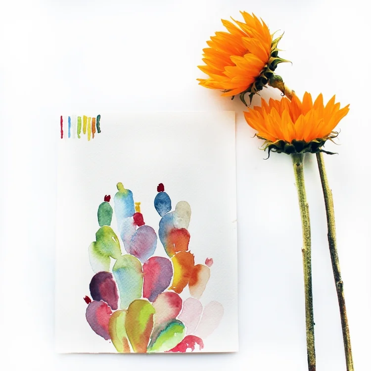 "Technicolor Cacti" watercolor on paper, March 2015