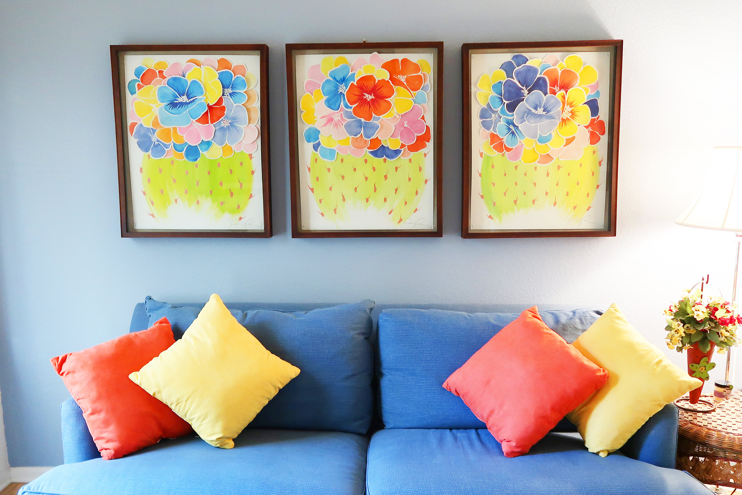 "Ann's Blooming Desert Garden" Watercolor + acrylic, collage on paper, 22x28" each, March 2017