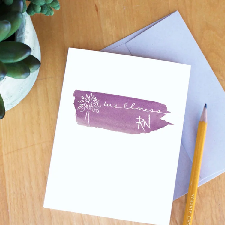 Wellness RN: Essential Oils a& Wellness Logo design featuring custom illustration, lettering, and watercolor painting