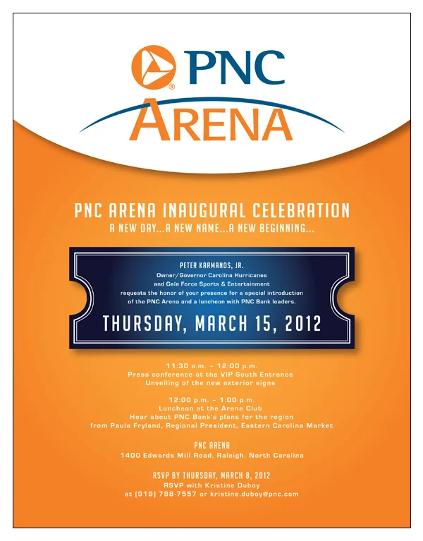 PNC Arena Inaugural Celebration – Event Invitation