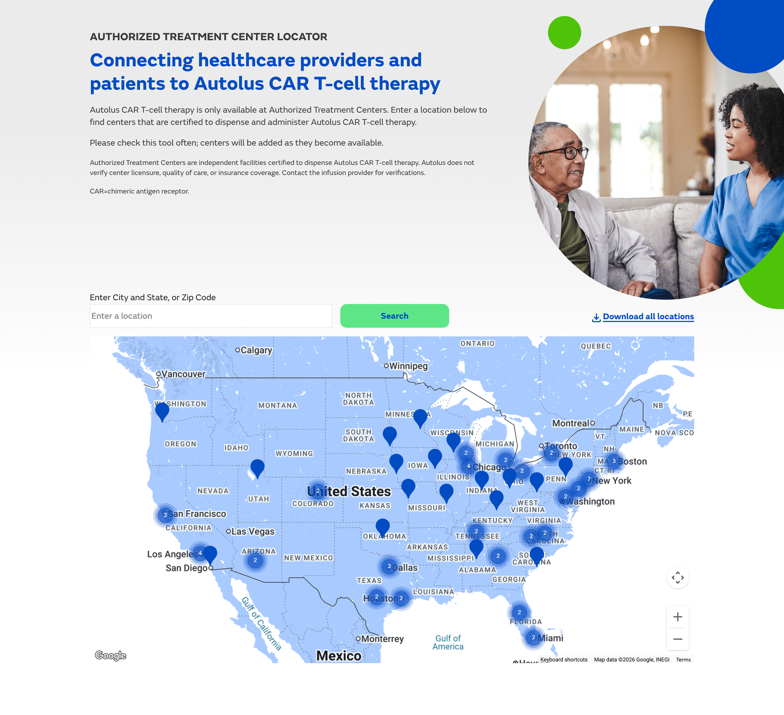 Find an AUCATZYL Treatment Center — locator map