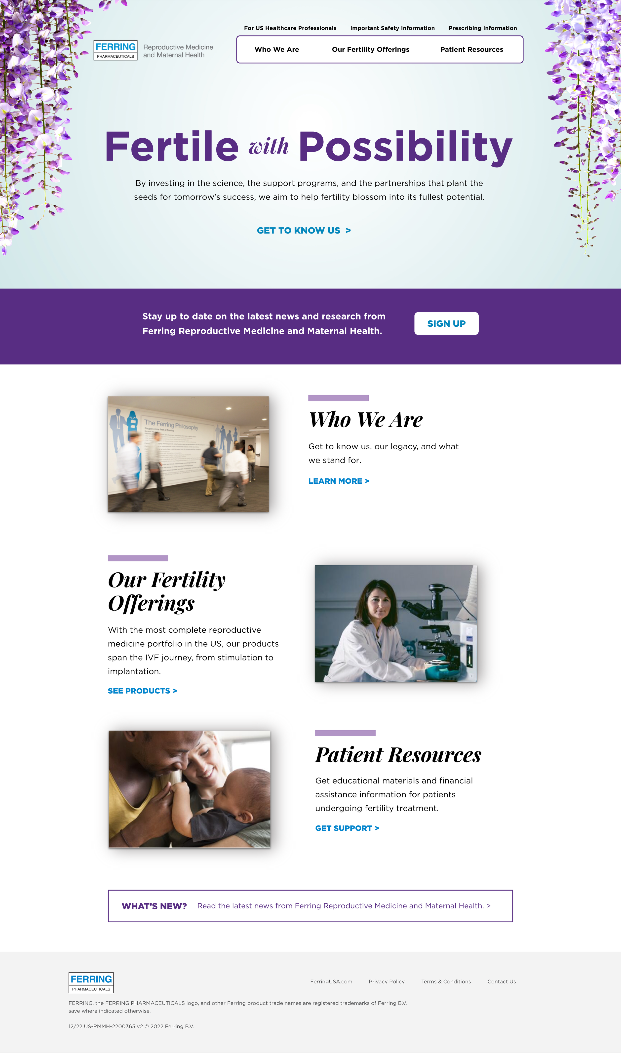 Original Ferring Fertility website — the pre-redesign homepage with a flat, product-catalogue structure