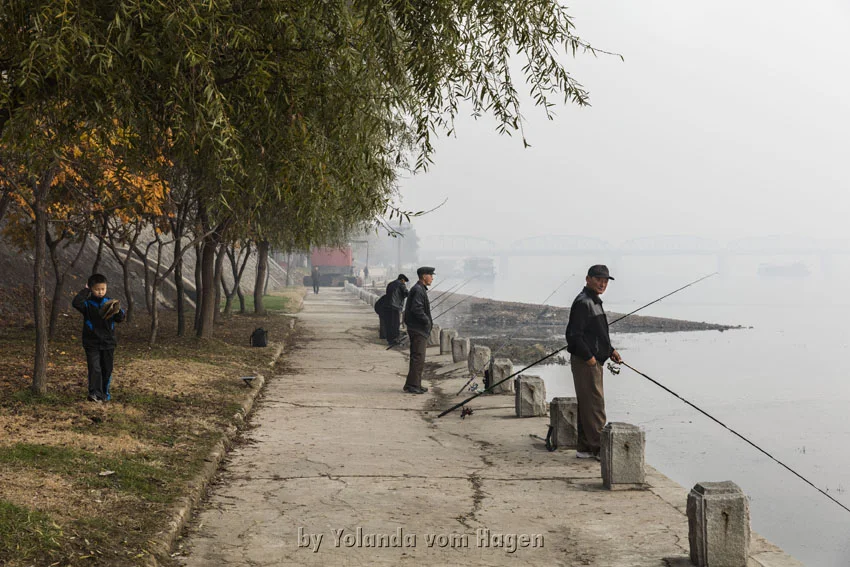 Fishing near the Pyongyang Hotel