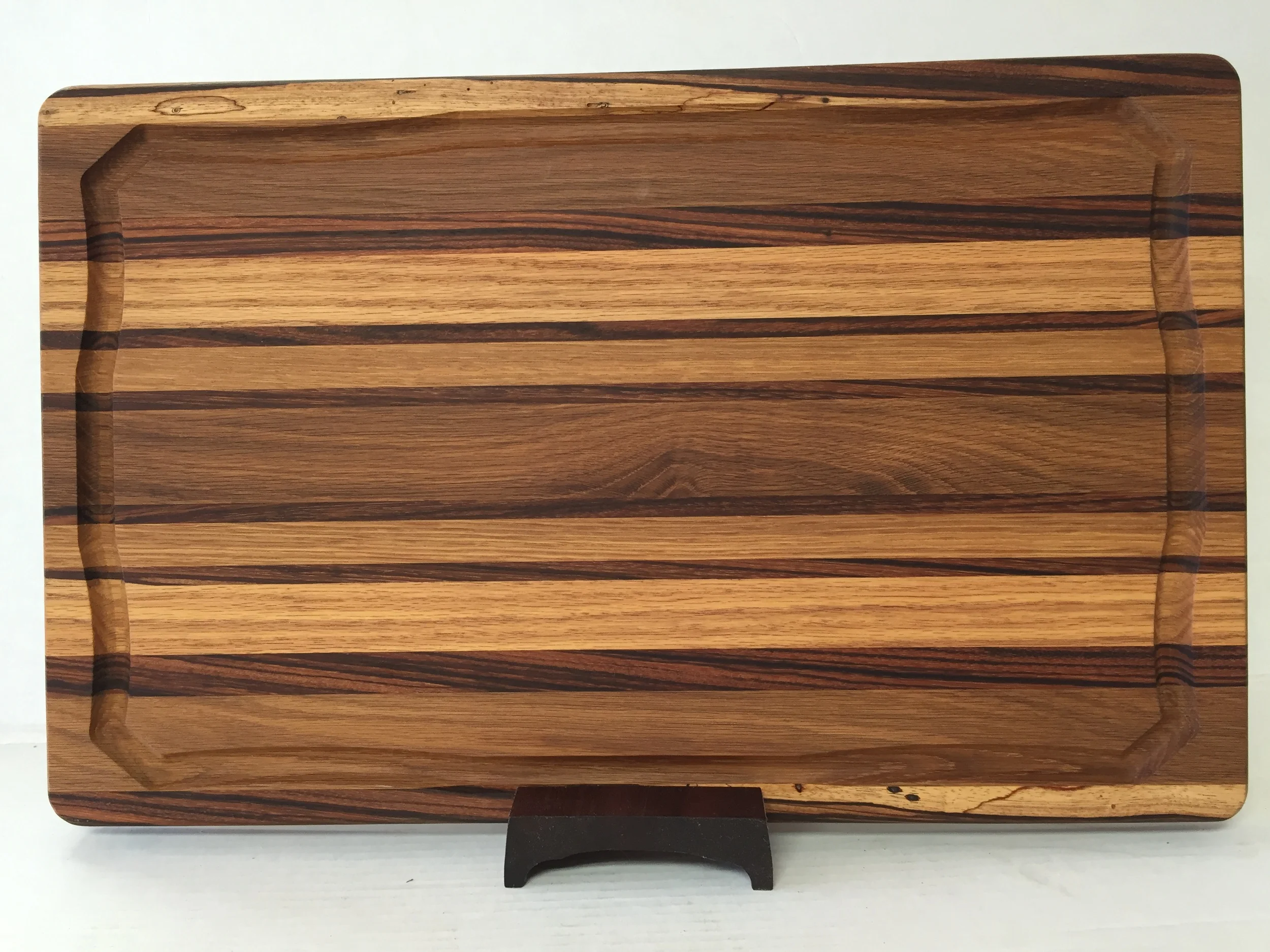 Unique, One-off Artisanal Ware - Chef's Presintation Board with stand in white oak & zebra wood.