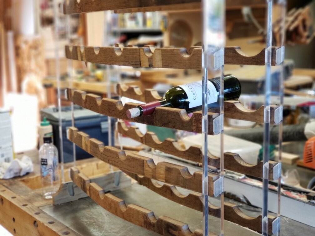  hotel kitchen tabletop wine rack designed and built by Gabriel McKeagney 