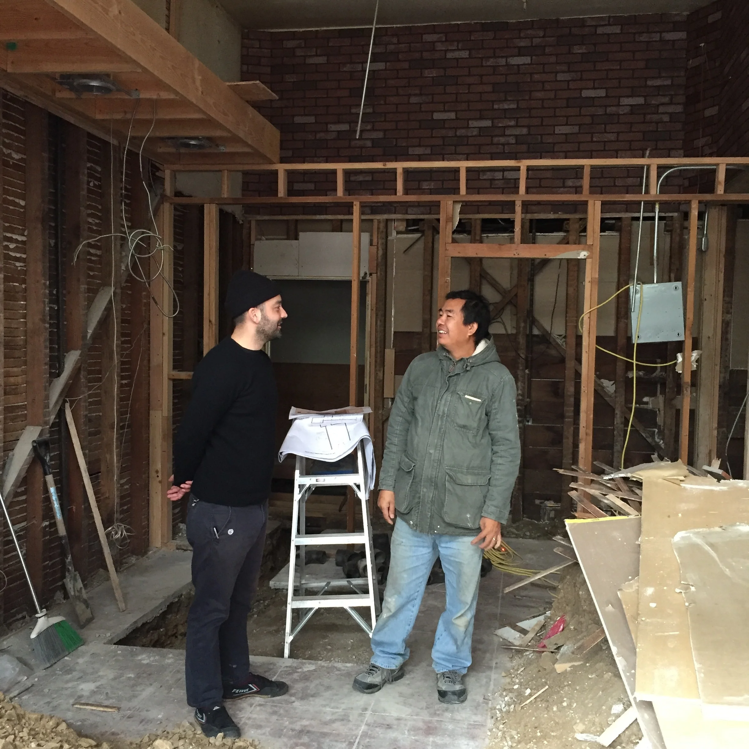 A sight for sore eyes - Intent discussion between my Builder (right) and Architect (left)