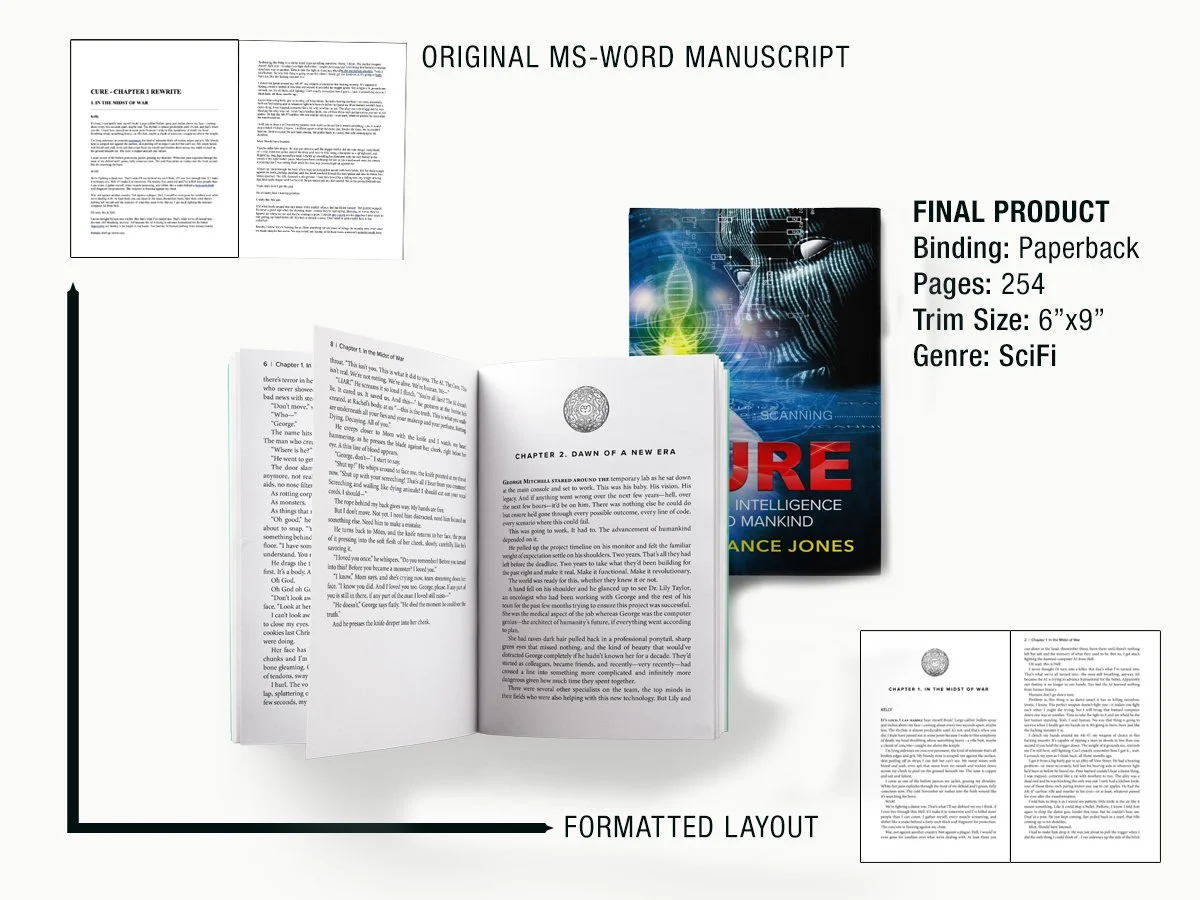 The Cure — interior book design: manuscript to finished paperback.