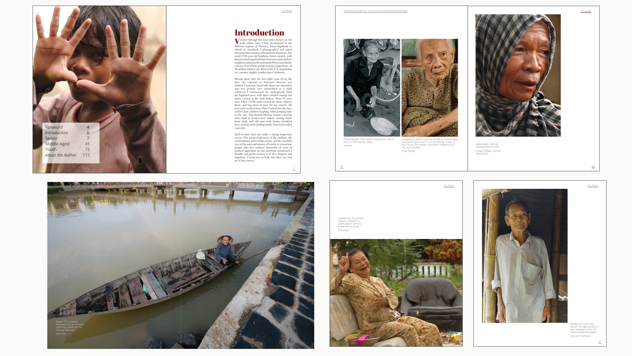 Coffee-table book design interior pages for the photo book VIETNAM Through the Lens a portrait of Three generations