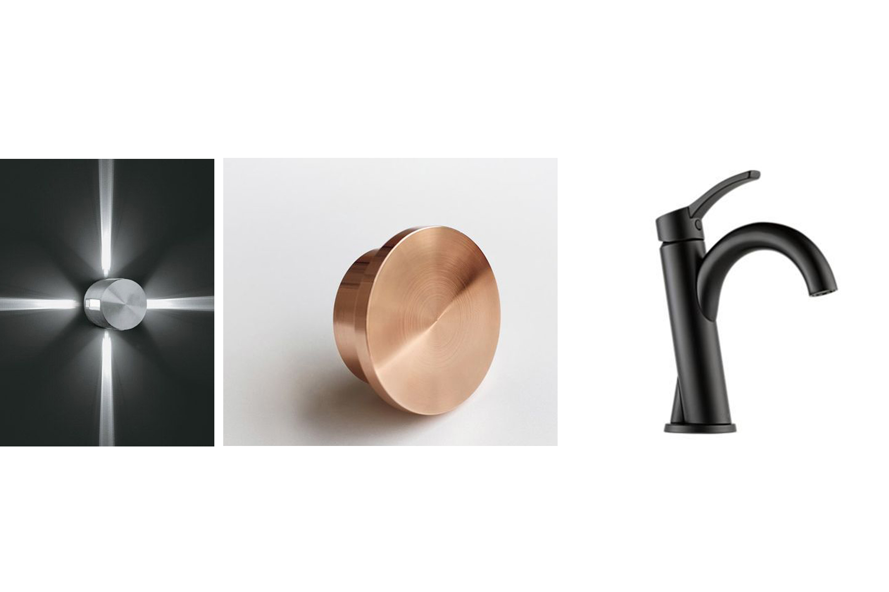 Proposed Lighting, Copper Millwork Knobs, and Matte Black Faucets
