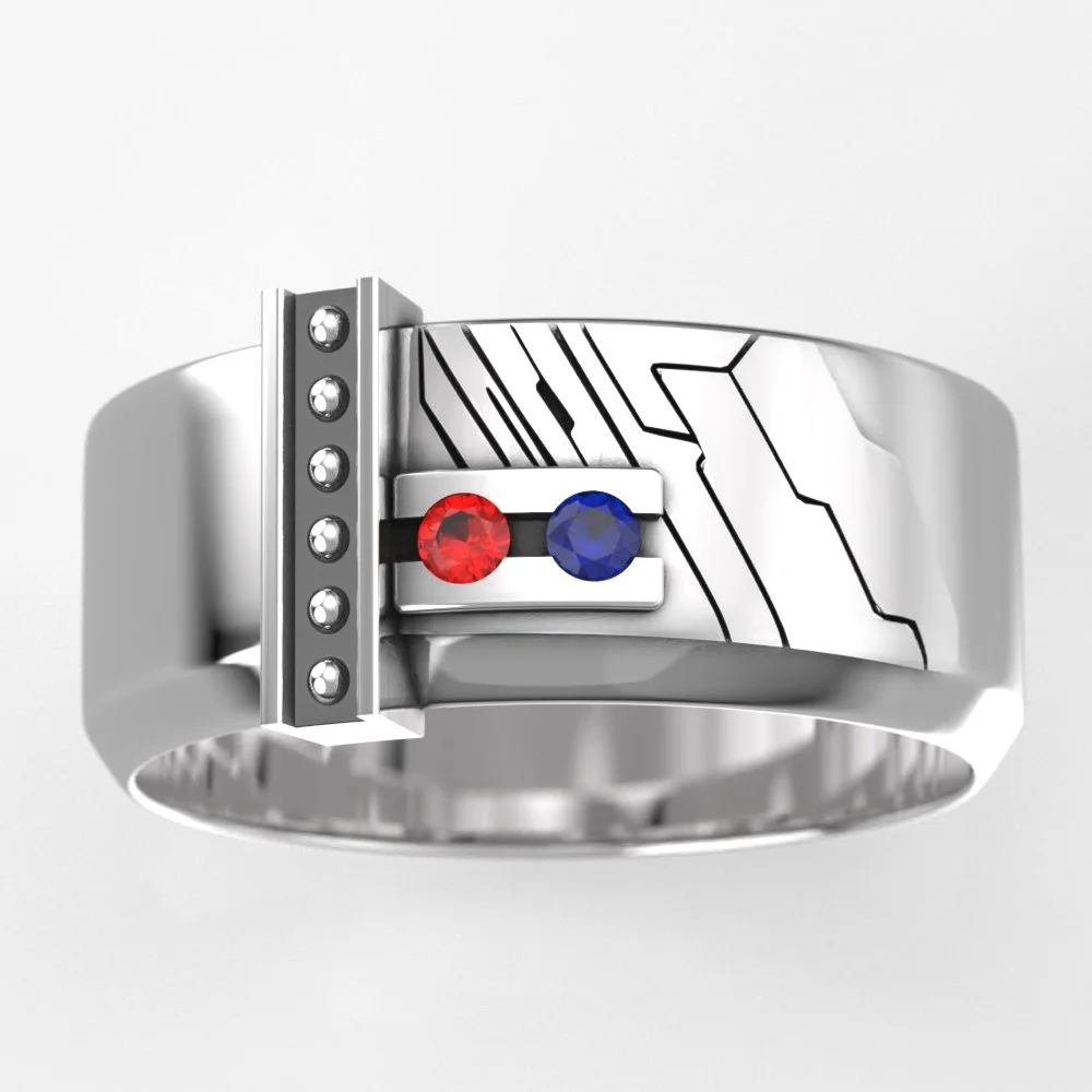 Wide Version - Size 15 Buster Sword Inspired Ring - Final Fantasy VII Inspired Wedding Band with Lab Ruby and Sapphire