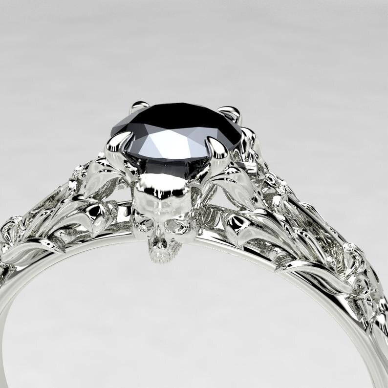Microbe Vergevingsgezind Overeenkomend Edwardian Black Diamond Skull Engagement Ring - Alternative Gothic Engagement  Ring — Metal Wendler- Recycled gold and palladium handmade Bridal and  Wedding Bands.