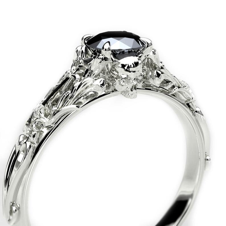Designer Classic 14K Black Gold Three Stone Princess Black Diamond  Engagement Ring Wedding Band Set R500S-14KBGBD | Caravaggio Jewelry
