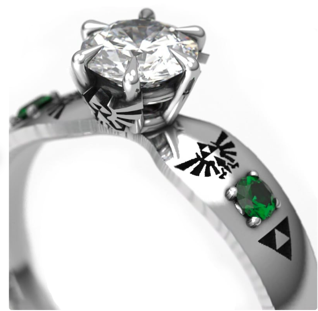 Zelda Inspired Ring with certified Moissanite and Lab Emerald -the Claw
