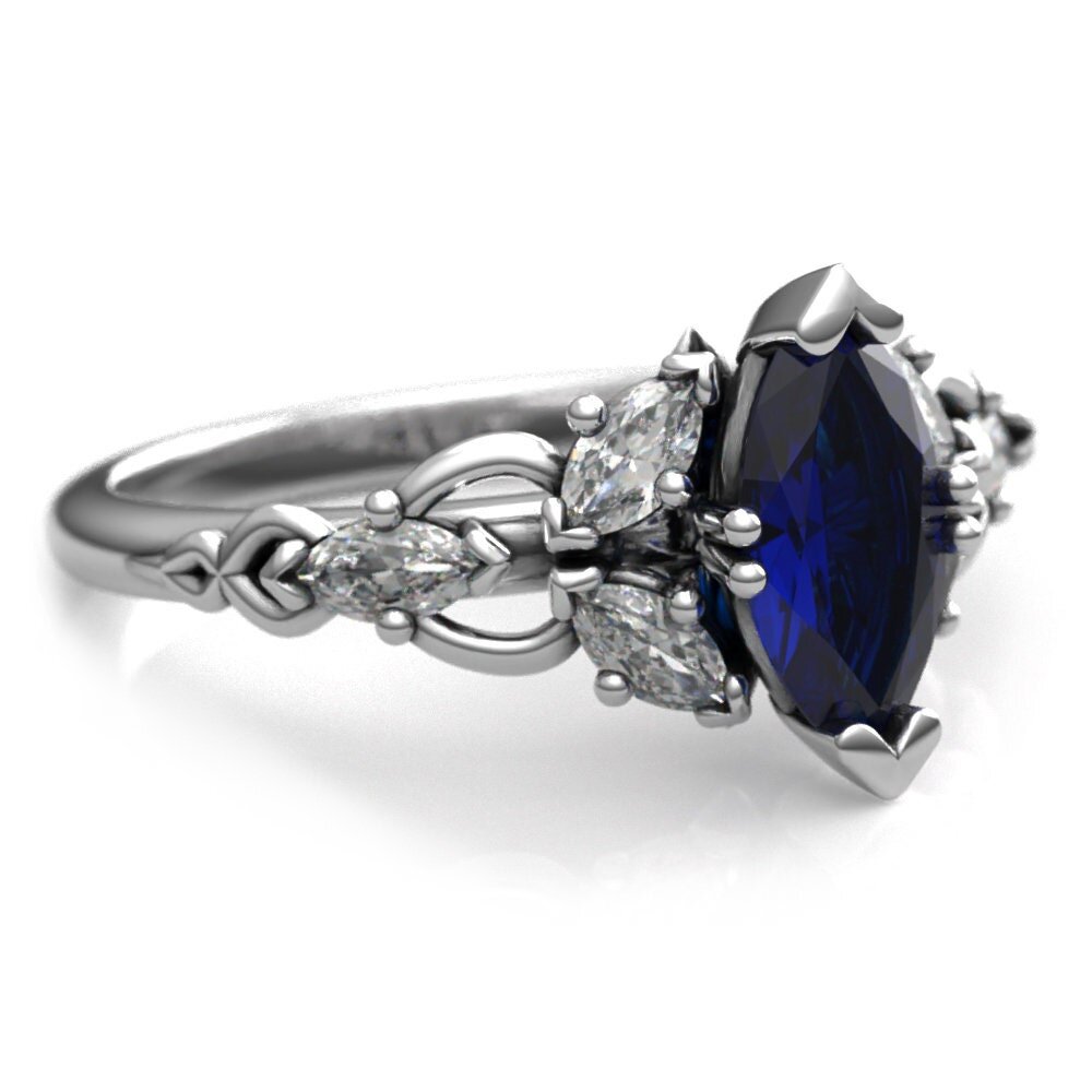 Elvish Marquise Ring – Lab Sapphire