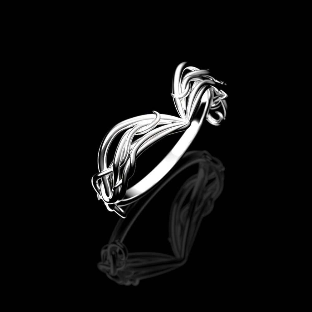 Snow Queen - Woodlands Elven Tiara Ring - Art Nouveau Vine Ring - Fantasy Ring