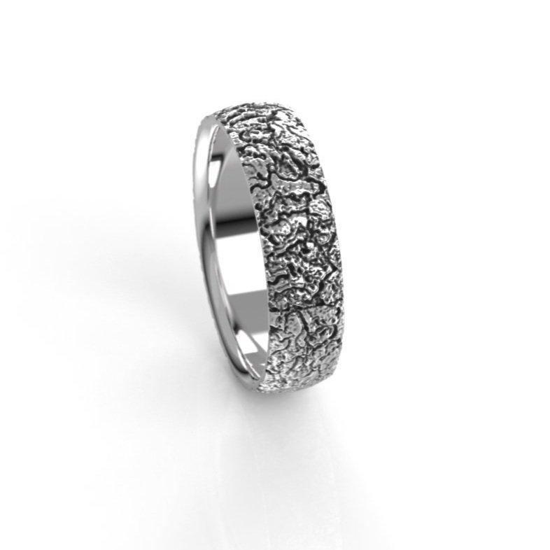 Ponderosa Tree Bark Ring - 5mm Wedding Band in Silver or Gold