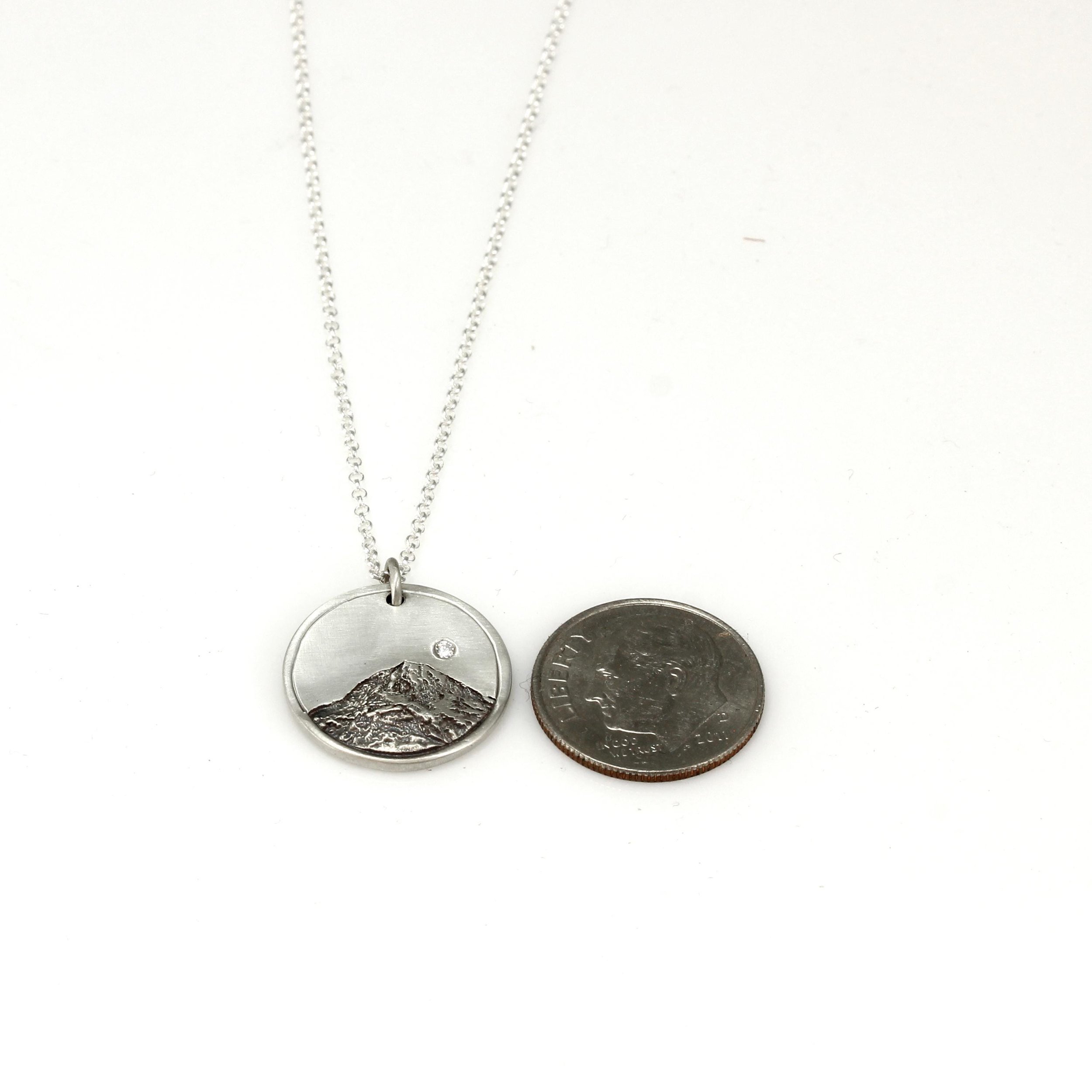 Sterling Silver Mountain Pendant – Mount Rainier, Diamond Accent