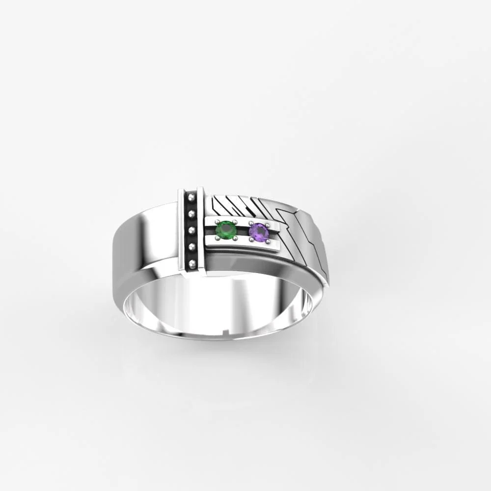 Buster Sword Inspired Ring - Final Fantasy VII Inspired Wedding Band with Natural Stones with amethyst