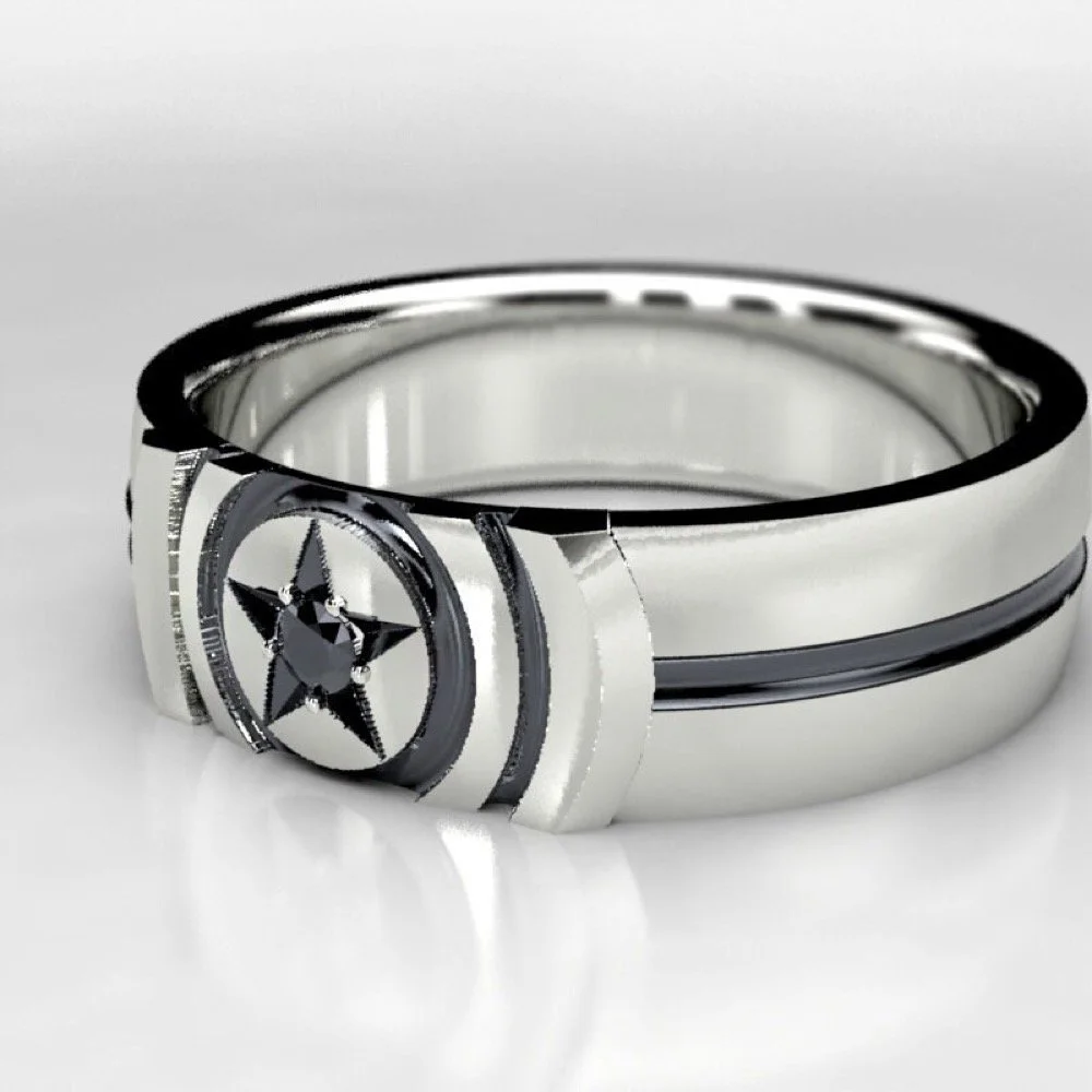 Captain America Inspired Black Diamond Wedding Ring - Custom Made In White Gold or Palladium