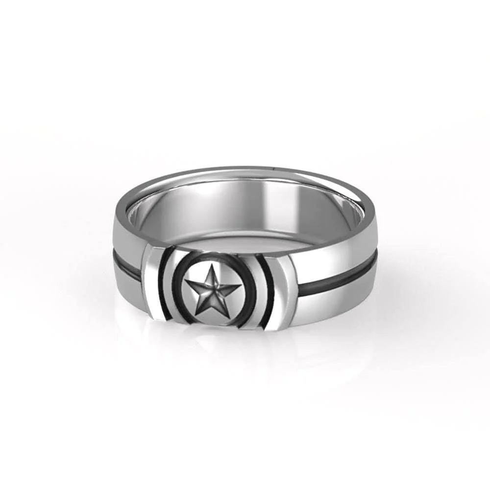Captain America Inspired Wedding Ring - Men's Wedding Band in Sterling Silver