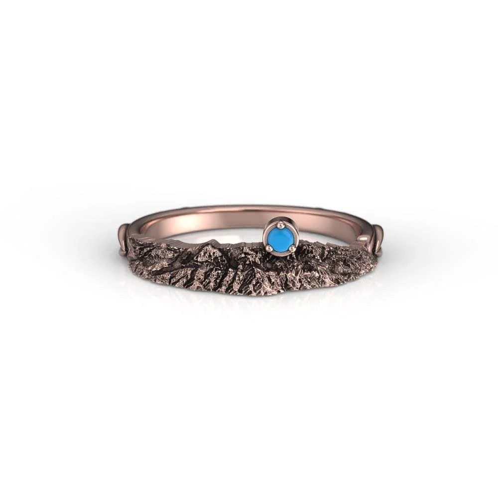 Dainty Sandia Mountain Band with Turquoise Cabochon | New Mexico Mountain Ring