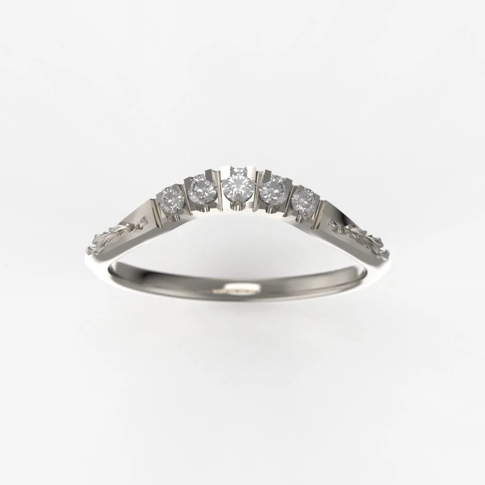 Delicate White Gold Diamond Wedding Band – Dainty Curved Matching Ring