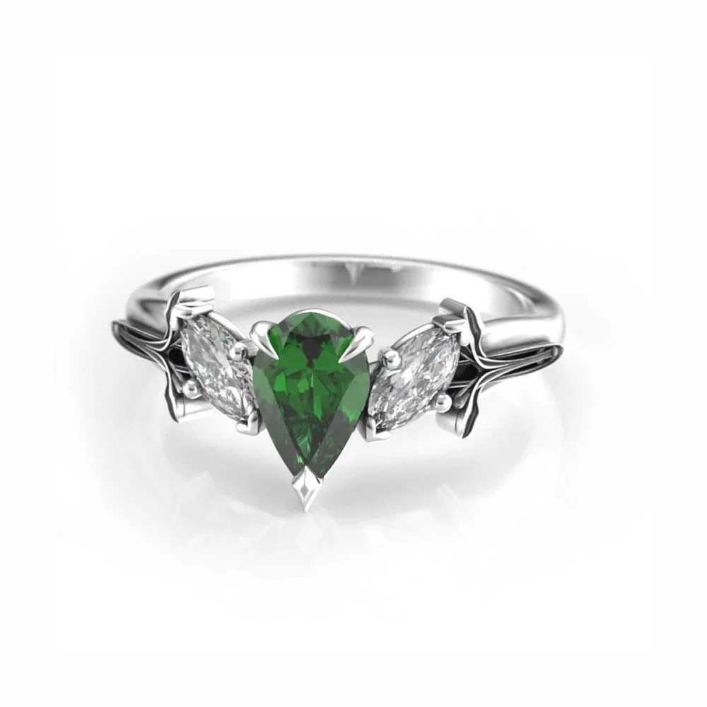 Elvish Lab Emerald Engagement Ring - Art Nouveau Moissanite Gold Ring
