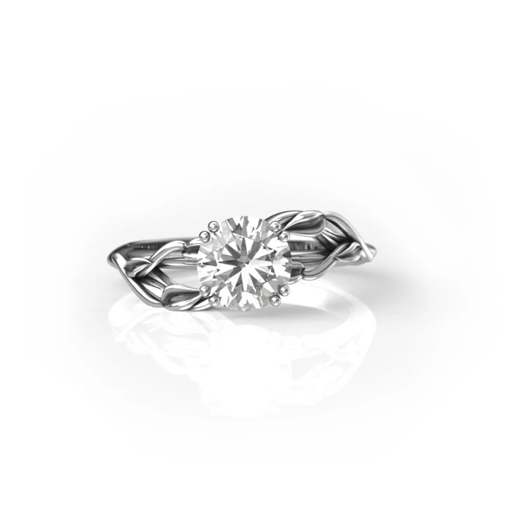 Elvish Vine Engagement Ring with 1 Carat Moissanite - Solitaire Wedding Ring