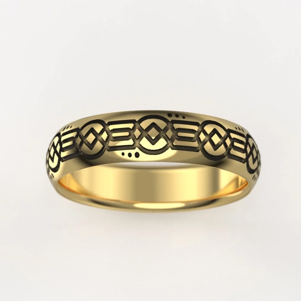 Engraved Celtic Knot Gold Wedding Band – 5mm Elvish Ring Solid Gold or Silver