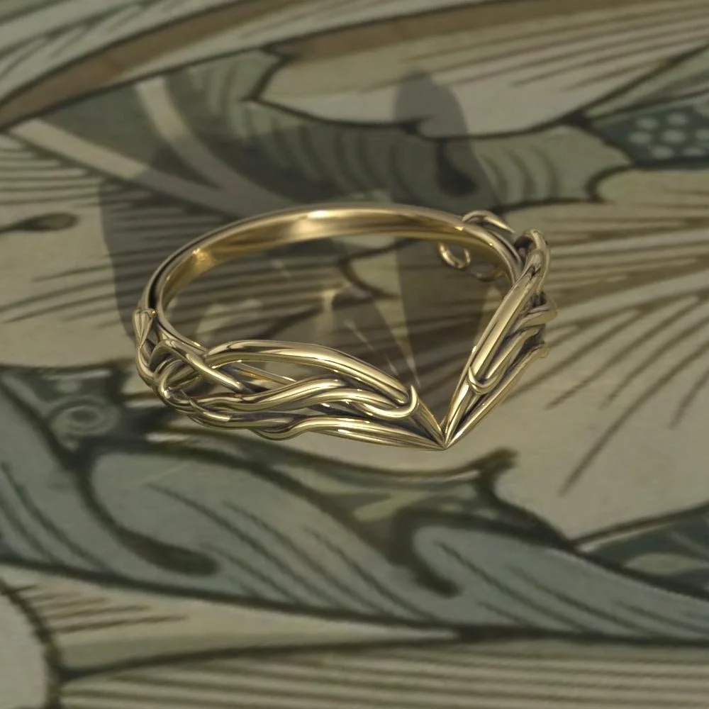 Gold Celtic Wedding Ring – Elvish Crown, Fantasy Promise Ring