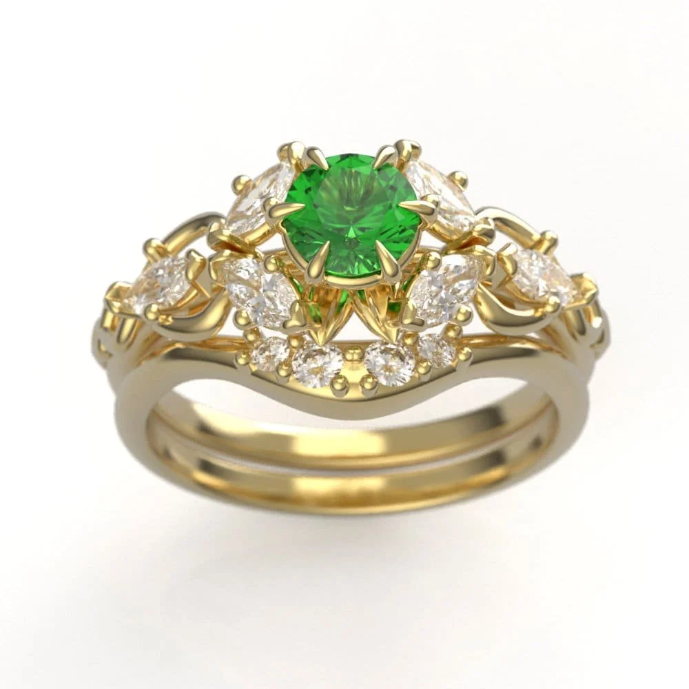 05-gold-elvish-engagement-ring-set-lab-emer-three-quarter.jpg