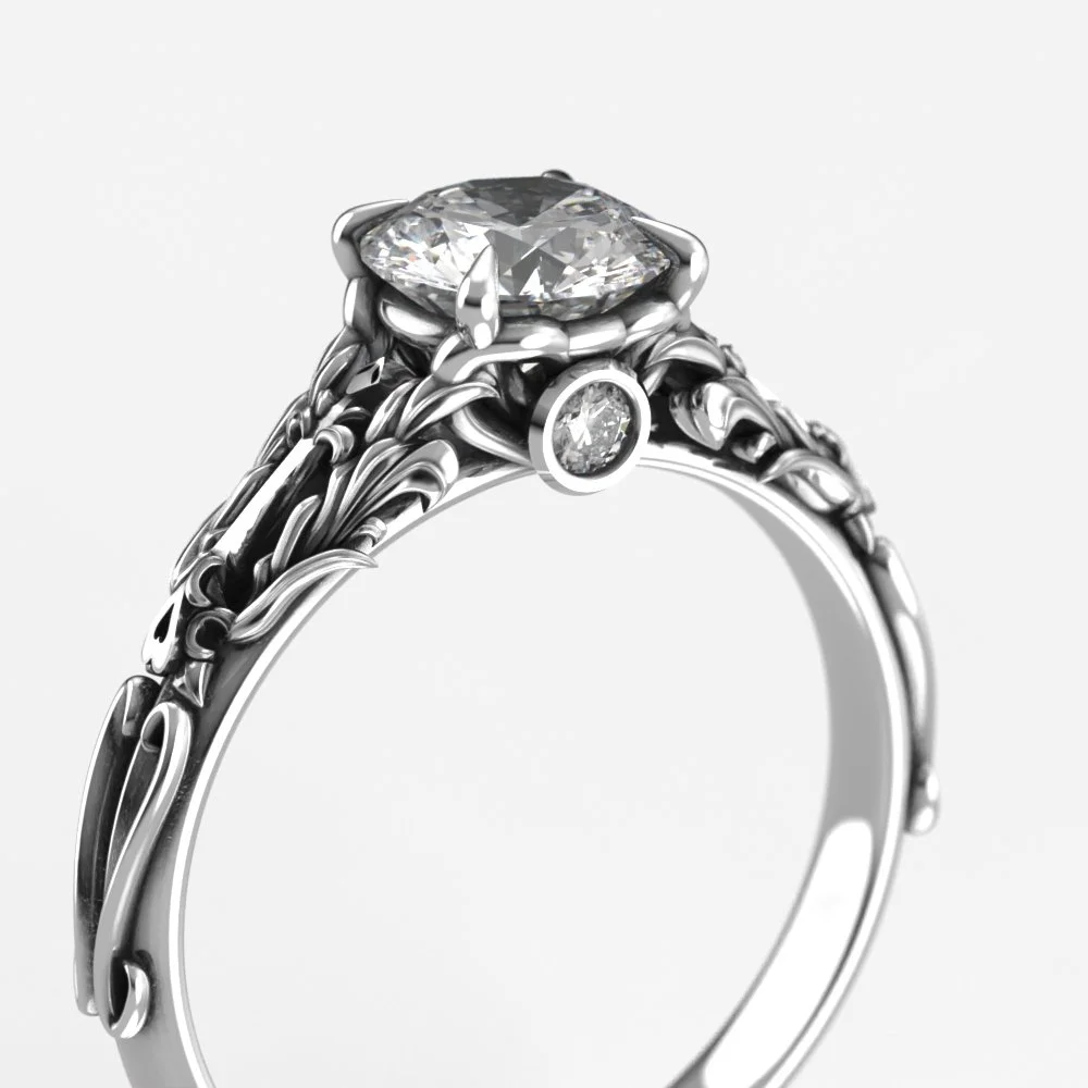 Kingdom Heart Inspired Oathkeeper Keyblade Engagement Ring - White Gold with 6.5mm Moissanite