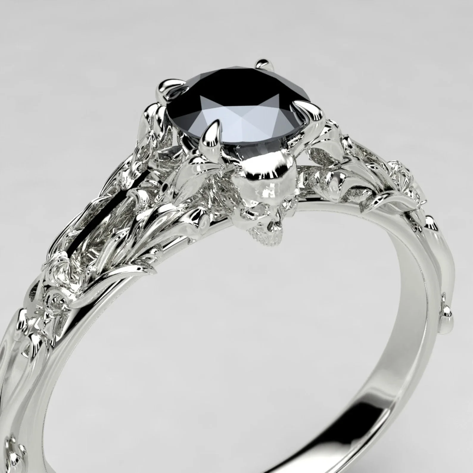 Silver Skull Black Diamond Engagement Ring Edwardian.webp