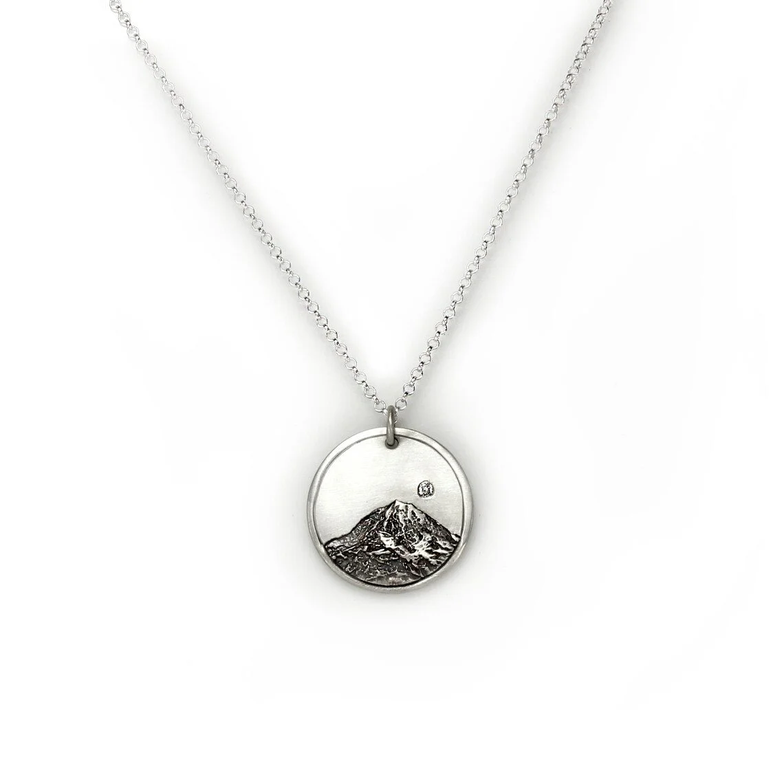 Mount Rainier Sterling Silver Pendant with Diamond Accent | Cascade Mountains Necklace