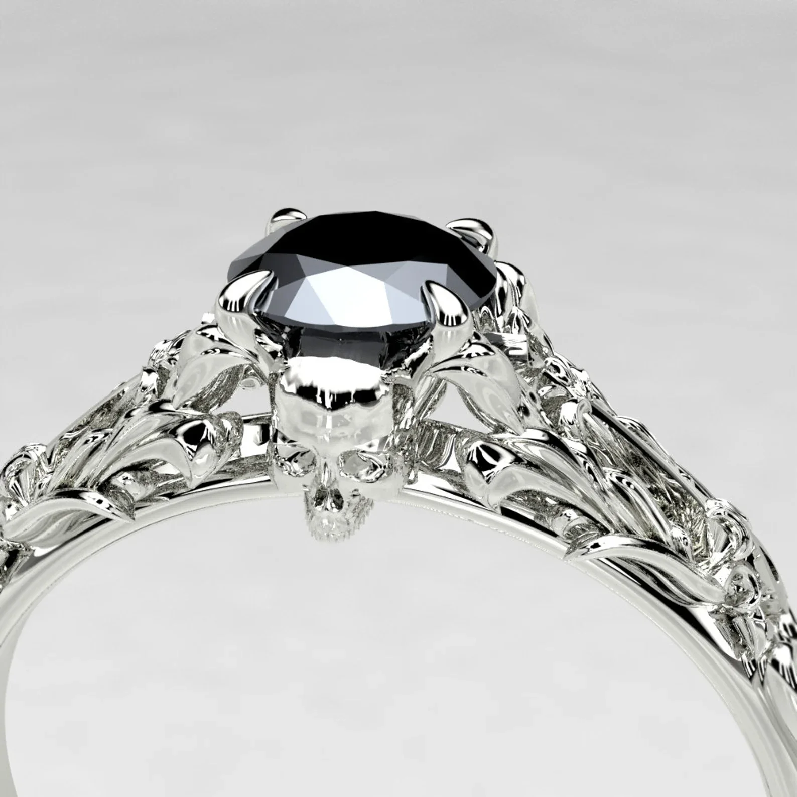 Silver Skull Black Diamond Engagement Ring.webp