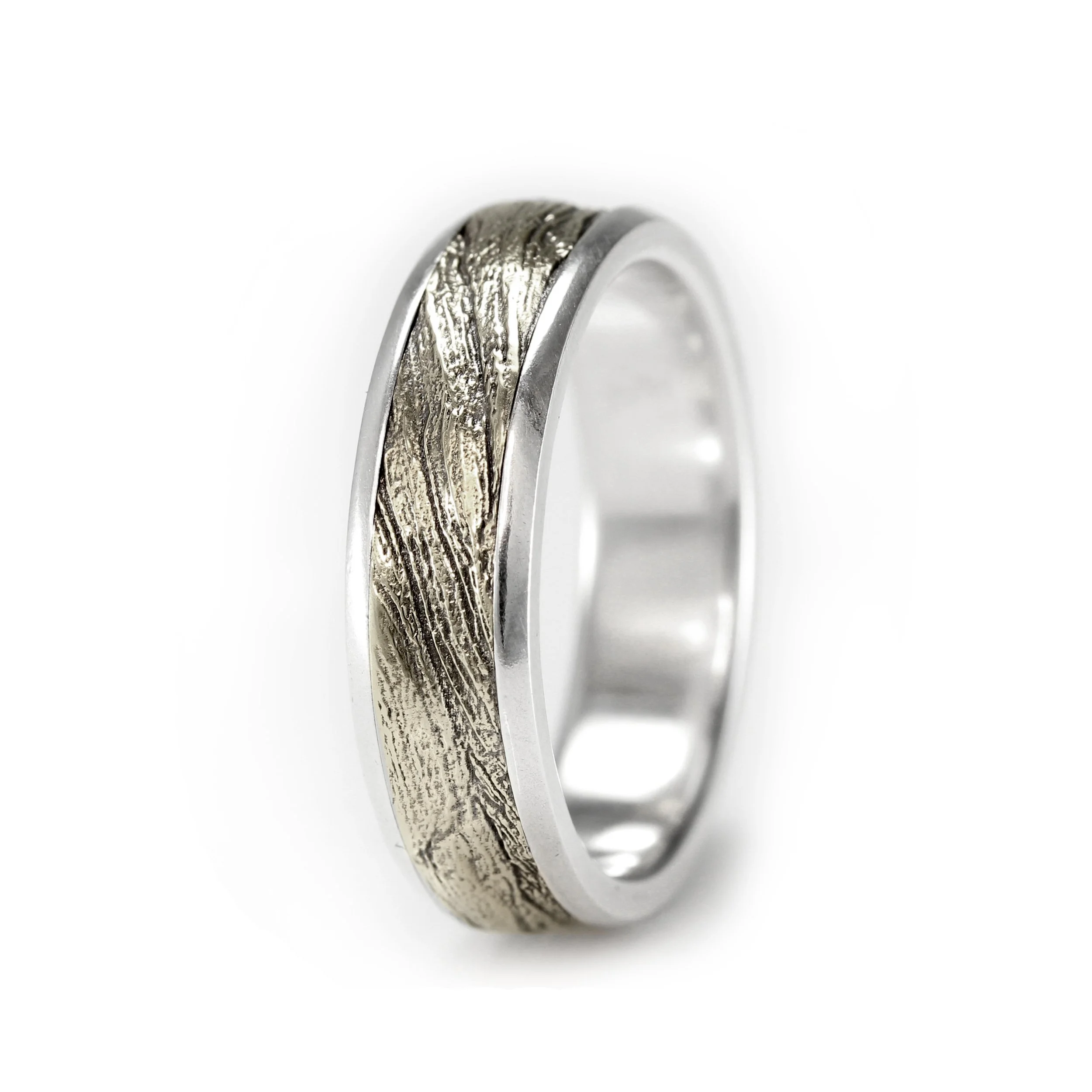 Bristlecone Pine Tree Bark Ring - Gold and Silver 2 tone Wedding Band - 6mm Wide